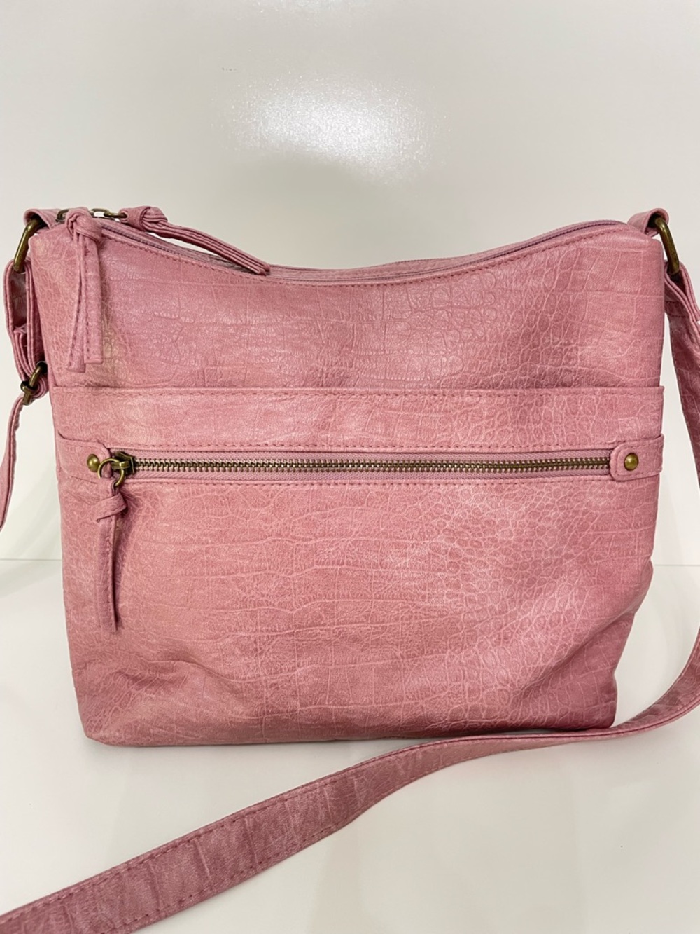 Bueno Rose Pink Leather Crossbody Croc Embossed Shoulder Bag MCBling Fairy
